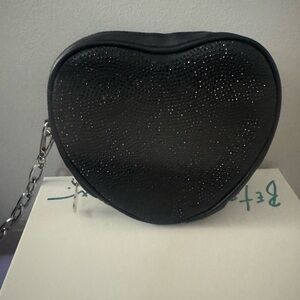 Madden Girl Heart-Shaped Black Bag with Rhinestones
